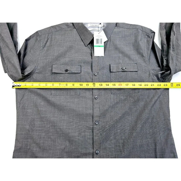 Calvin Klein Slim Fit Size Large Men's Charcoal Gray Elbow Buttons L/S Shirt NWT - Picture 3 of 13